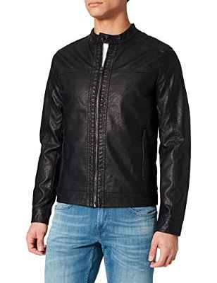 Jack & Jones JJEWARNER Jacket Noos Chaqueta de Cuero sintético, Black, M para Hombre