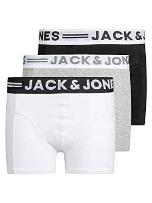 Jack & Jones Sense Trunks 3-Pack Noos Jr Pantalones Cortos, Gris (Light Grey Melange Black/White), 140 (Pack de 3) para Niños