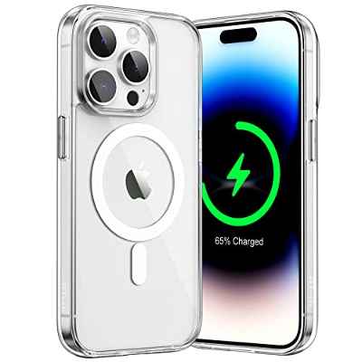 JETech Funda Magnética para iPhone 14 Pro 6,1 Pulgadas, Compatible con MagSafe Carga Inalámbrica, Carcasa Bumper Teléfono Antigolpes, Parte Trasera Transparente Anti-Arañazos (Transparente)
