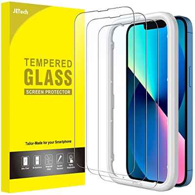 JETech Protector de Pantalla Cobertura Completo para iPhone 13/13 Pro 6,1 Pulgadas, Cristal Vidrio Templado, con Marco de Instalación Fácil, Amigable para Funda, HD Transparente, 3 Unidades