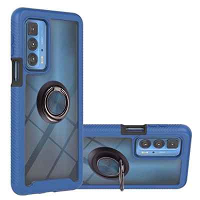 JIAFEI Funda para Motorola Edge 20 Pro Antigolpes Dura Carcasa Transparente PC/TPU Silicona Protección con 360 Grados Anillo iman Soporte, Azul