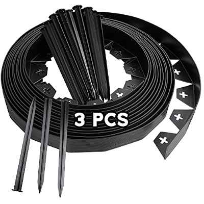 JonesHouseDeco 3 unids borde de jardín flexible borde 10 m jardín césped borde borde con 150 clavijas para paisajismo césped patio camino negro