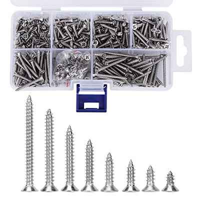 Juego de 400 Tornillos Autorroscante M3 de Cabeza Plana Cruzada,Tornillos Avellanados,Tornillos para aglomerados,Cabeza Tornillos Plana para Madera Muebles(6/8/10/12/16/20/25/30mm)