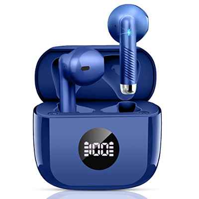 Jxrev Auriculares Inalámbricos, Auriculares Bluetooth 5.3 HiFi Estéreo con Microfono, Cascos Inalambricos Bluetooth Reproducción de 40H, Pantalla LED, IP7 Impermeable, Carga Rápida USB-C, Rosa