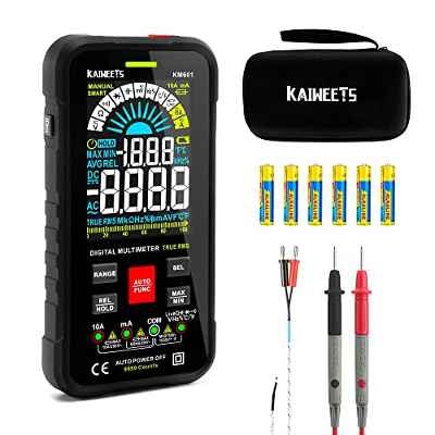 KAIWEETS KM601 Multimetro Digital, Polimetro Inteligente con 10000 Cuentas, Auto/Manual Dual Rango y TRMS para Medir CA/CC Corriente, Voltaje, Resistencia, Frecuencia, Capacidad, NCV, Diodes