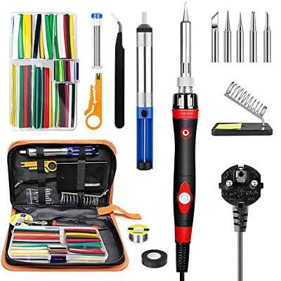 Kit de Soldador, Herramientas de Soldadura de 60W,140 Piezas de Tubos Termorretráctiles, Soporte de Soldador, Bomba para Desoldar, Alambre de Estaño, Cortador Pelacables Reparación de Electrónicos