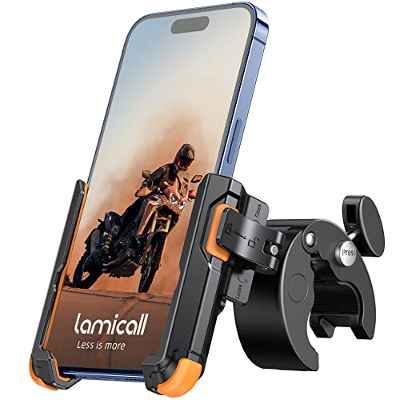 Lamicall Soporte Móvil Bicicleta 【1S Liberación】 360° Rotación, Soporte Móvil Moto Manillar para iPhone 14 Pro MAX Plus, 13/12/11 Pro MAX, Mini, XS, XR, Samsung, Xiaomi y 4.7-6.8” Smartphone, Negro