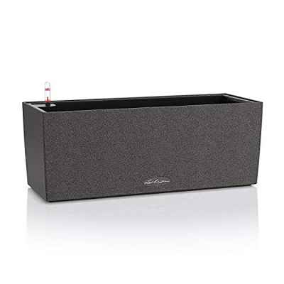 LECHUZA BALCONERA Stone 50 - Maceta de riego automático para interiores y exteriores, mesa y ventana con orificio de drenaje y sustrato de planta, poliresina H19 L50 W19 cm, color negro grafito