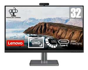 Lenovo L32p-30 (32", 4K, 60Hz, IPS, 350 cd/m², 90% DCI-P3, 1.07B colores, HDMI 2.0, DP 1.2, USB-C 75W, USB hub, 3.5mm, altavoces, webcam)