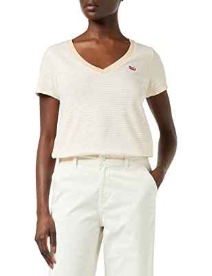 Levi's Vneck PEA Camiseta de Manga Corta, Annalise Stripe Honey Peach, XS para Mujer