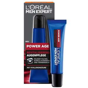 L'Oréal Paris Men Expert Crema de ojos antiedad para hombres, cuidado de ojos con ácido hialurónico, adecuada para pieles cansadas y mate