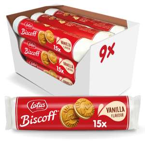 Lotus Biscoff | Galletas Rellenas de Vainilla | Vegana | Sin Aromas Artificiales ni Colorantes | 15 Galletas por Pack | 9 x 150g (1,35kg)