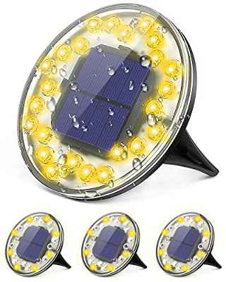 Luces de Tierra Solares,24 LED luces de tierra lampara solares,Luces Solares de Suelo IP68 Impermeable,lámpara de césped de tierra para jardines, patios, césped, aceras(Blanco Cálido 4 Pieza)