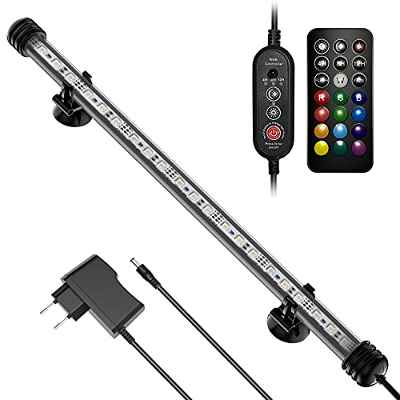 Luz Acuario LED Luz Sumergible RGB para Acuarios, 6,3W 39cm, Control Remoto, IP67, 13 Colores y 2 Modos de Flash, Intensidad Ajustable, Simulación de Amanecer y Atardecer, Temporizador (DL-39)