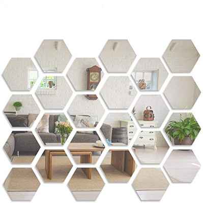 LYGZTing Pegatinas de Pared de Espejo, 24 Espejos acrílicos extraíbles Plateados, Espejos de decoración de Pared de Bricolaje, Pasillo, Sala de Estar, Espejos Decorativos de Dormitorio