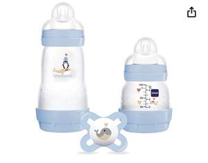 MAM Starter Set Recién Nacidos G123, Set de 2 Biberones MAM Easy Start Anticólicos 130ml y 260ml con Chupete MAM Start 0-2 Meses, Azul