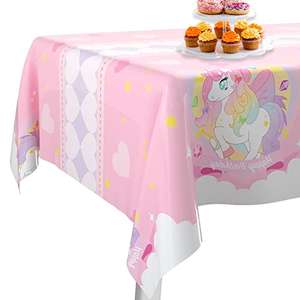 Mantel de Unicornio, Mantel Rectangular Rosa de 137 x 274 cm. De plástico Reutilizable