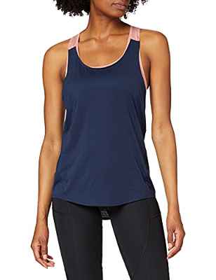 Marca Amazon - AURIQUE Camiseta Deportiva de Doble Capa Mujer, Negro (Dress Blue/Rosette), 42, Label:L