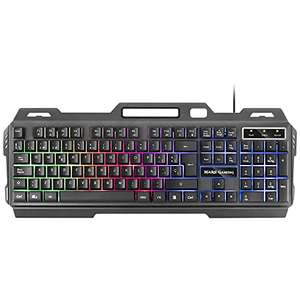 Mars Gaming MK120ES, Teclado Gaming FRGB, Aluminio, Antighosting, Soporte Smartphone, Gris y Negro, Idioma Español