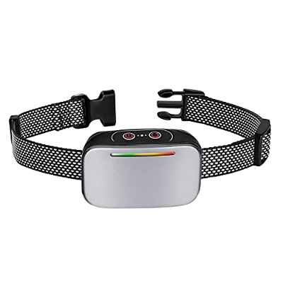Meloive Collar de Control Automático de Ladridos para Perros, Collar Antiladridos Recargable con 4 Niveles de Sensibilidad, Vibración, Sonido y Modo E, Impermeabilidad IP67, Indicador LED - Plata