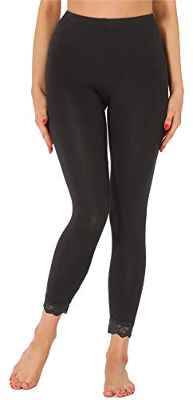 Merry Style Leggins 7/8 Mallas Deportivas con Encaje Mujer MS10-342(Negro,M)