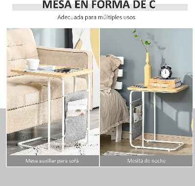 Mesa auxiliar con bolsillo para almacenamiento