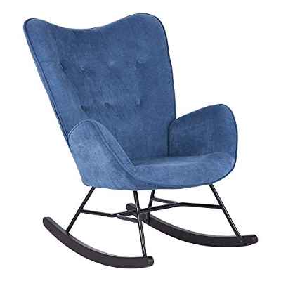 MEUBLE COSY Epping KD Blue Sillón Mecedora Moderna Sillas Relax De Salón Dormitorio Comedor, Tela, Azul, 68x87x98cm