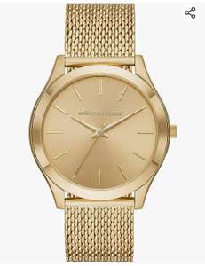 Michael Kors Reloj para hombre Slim Runway, movimiento de tres agujas, caja dorada de acero inoxidable de 44 mm