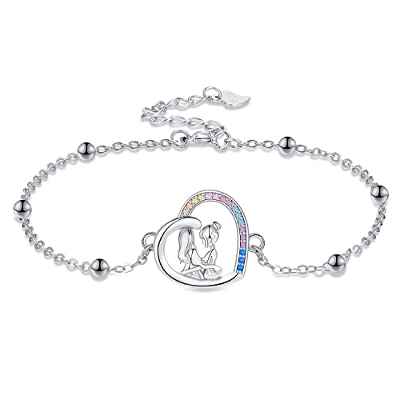 Micory Hermanas Pulseras Mujer Amor Colgante de Corazón Plata de Ley 925 con Cuentas y Circonita Pulsera de Mujer,Amistad Joyas Regalos para Mujeres Hermana Madre