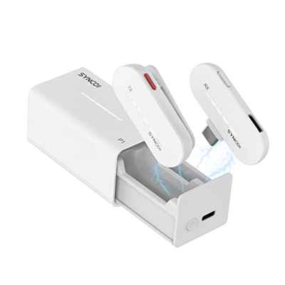 Micrófono Inalámbrico Móvil, SYNCO P1T (Type-C) Wireless Micro de Solapa de 2,4 GHz con Funda de Carga Plug & Play Compatible con Smartphone Tablet, Micrófono-Solapa-Inalámbrico-Wireless-Smartphone