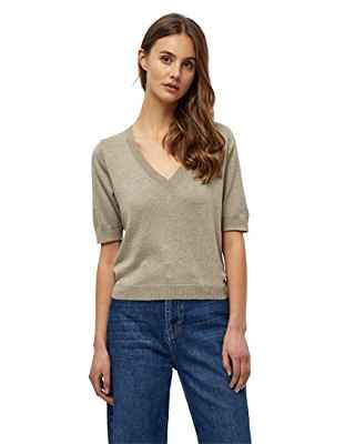 Minus Milla V- Neck Knit Tee 1 para Mujer, Marrón (399 Wood Smoke Melange), S