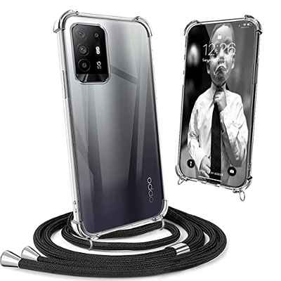 Mkej Case Funda Colgante movil con Cuerda Compatible con OPPO A94 5G Carcasa, Estuche Transparente Silicona Phone Protección Cover, Mobile ​Protector con Correa de Cuello - Negro
