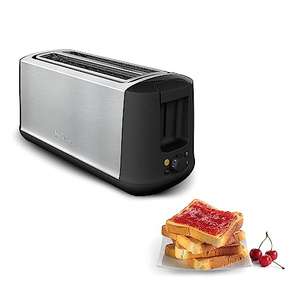 Moulinex Subito Select Tostadora, 2 ranuras largas, 7 niveles de tostado, descongela, recalienta, función ECO, exterior acero inoxidable.