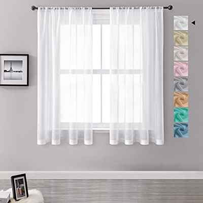MRTREES Cortinas Visillos Habitacion Blancas 2 Piezas 140X145cm Cortinas Translucidas de Lino Efecto con Rod Bolsillo Visillos Cortos para Ventanas Salon Dormitorio Infantil Juvenil Cocina Comedor