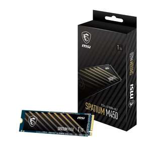 MSI SPATIUM M450 SSD 1TB - Unidad de Estado Sólido Interna PCIe 4.0 NVMe M.2, 3600MB/s Lectura y 3000MB/s Escritura, 3D NAND, MSI Center