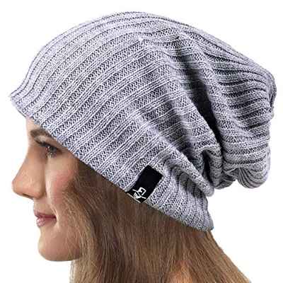 Mujeres Slouchy Gorro Tejer Boina Ribbed Holgado Casquete Invierno Verano Sombrero (Sólido Pálido)