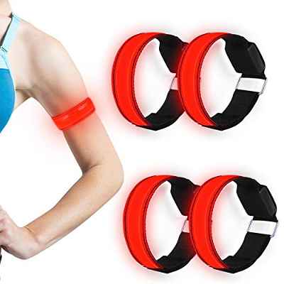 Nasharia Banda Reflectante, 4 Piezas Brazalete LED Running, Alta Visibilidad y Ajustable Brazalete Reflectante, Banda Reflectante LED Brazalete para Correr, Practicar Senderismo o Ciclismo