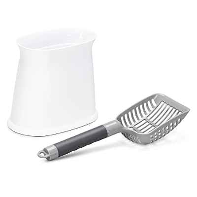 Navaris Pala para Arena de Gatos con Soporte - 1x Rastrillo con 1x Base Antideslizante para arenero - Set de Limpieza para Recoger areneros de Gato