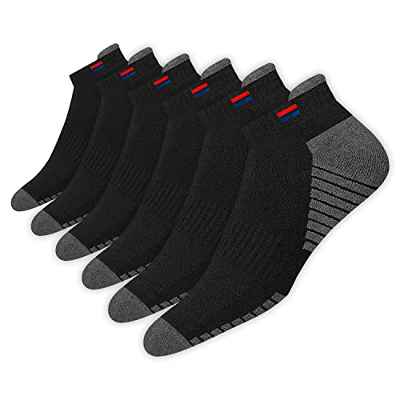 NAVYSPORT Calcetines de Deporte para Hombre Mujer (6 pares), Calcetin Tobilleros Cortos de Algodón, Deportiva de Running, Ciclismo, CrossFit, Gimnasio Calcetines, (Negro, EU 43-46)