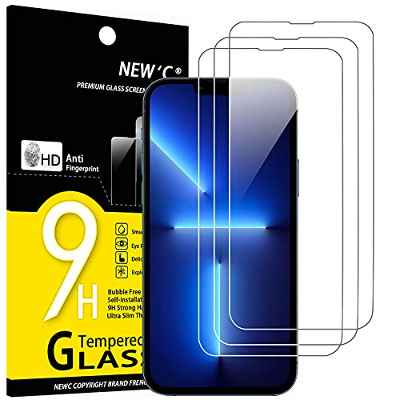 NEW'C 3 Piezas, Protector Pantalla para iPhone 13 Pro Max, iPhone 14 Plus (6,7"), Cristal templado Antiarañazos, Antihuellas, Sin Burbujas, Dureza 9H, 0.33 mm Ultra Transparente, Ultra Resistente