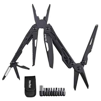 NexTool Black Knight Herramienta Multiusos, 11 IN 1 Multiherramienta, Acero Inoxidable Navajas Multiusos con Cuchillos Tijeras Sierras Abrebotellaspara Juego de puntas 9 IN 1y Bolsa de Nylon