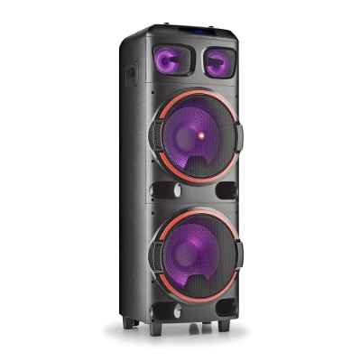NGS Wild Dub 2 - Altavoz portátil de 800W, Compatible con Tecnología Bluetooth y True Wireless Stereo, Doble Subwoofer 12” + Doble Tweeter 4"(Micro SD/USB/AUX IN/), Ruedas, Color Negro