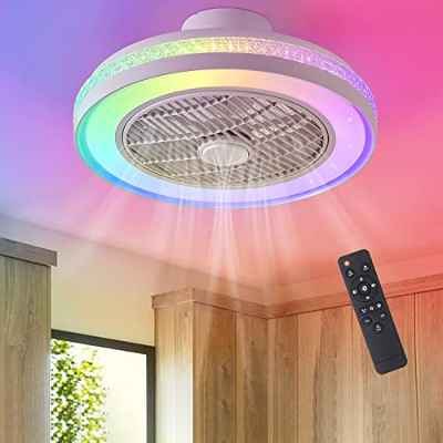 OERIY Ventilador de Techo con Luz, RGB Inspire Colores 72W Moderna Ventilador Techo Sin Aspas, 3 Velocidades 50CM LED Regulable Mando a Distancia Lampara Ventiladores de Techo Dormitorio Salón