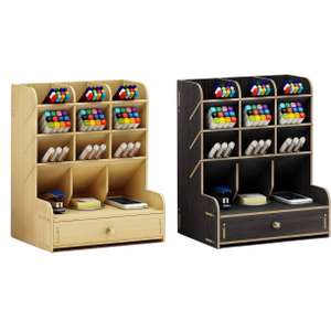 Organizador de escritorio de madera, multifuncional, color negro y White Maple