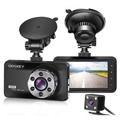 ORSKEY Cámara de Coche Dashcam Delantera y Trasera 1080P Full HD Doble Cámara Coche Vigilancia 170, Gran Angular HDR con Pantalla LCD de 3.0" Visión Nocturna, Detección de Movimiento y Sensor G