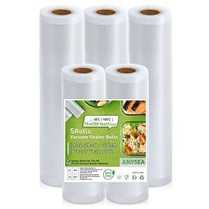 Pack 5 Rollos Bolsas para envasar al vacío Alimentos 20x2/28x3/x300cm