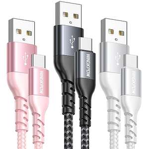 Pack de 3 Cables USB C, 2 Metros 3.1A Carga Rápida