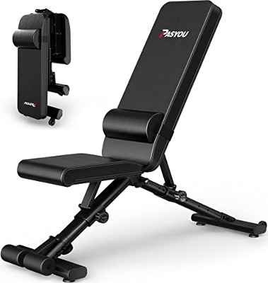 PASYOU Banco de Pesas Ajustable con 90 Grados, Banco de Musculación Plegable, Declinable / Inclinable, Entrenamiento Abdominales Capacidad de Peso de 400KG