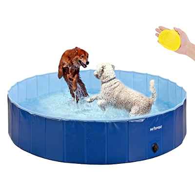 Pattepoint Piscina para Perros 120x30 CM, Piscinas Grandes Piscinas Infantiles, Bañera para Perros con Cepillo de Baño, Piscina para Perros Plastico Duro Piscina Perros Azul