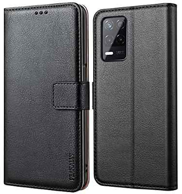 Peakally Funda Realme 8 5G / Realme 9 5G, Premium Piel Carcasa Realme 8 5G / Realme 9 5G Funda Libro Suave Case Tapa Cuero [Soporte Móvil] [Ranuras para Tarjetas] -Negro